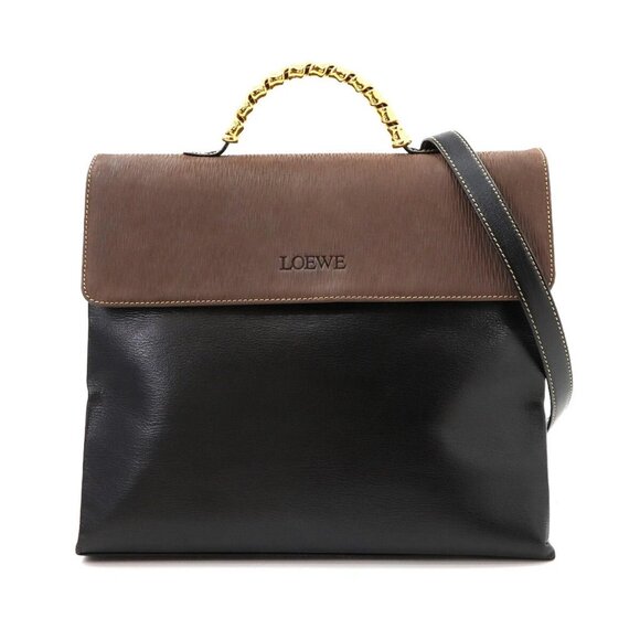 LOEWE 2way Hand Shoulder Bag Leather Black Brown Purse Vintage 90279065 - Picture 1 of 10